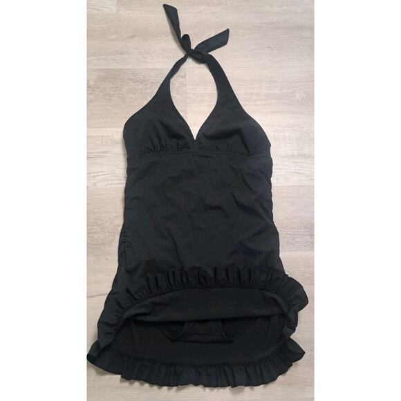 Assets Spanx 1-PC Skirted Swimsuit/Halter Dress XL Black Tummy Control Modest - Picture 3 of 9